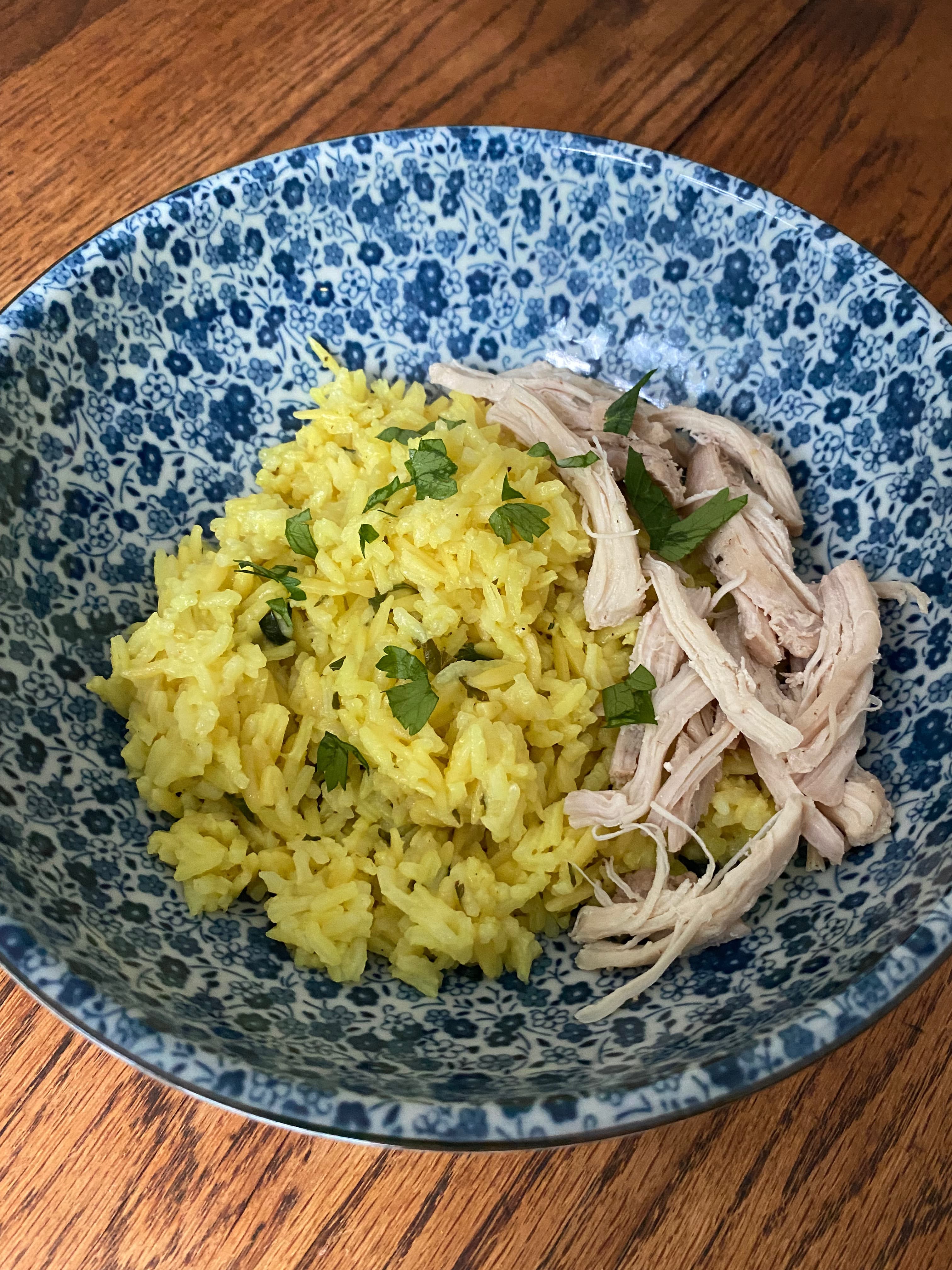 Image of Lemon Herb Rice Pilaf and Shredded Chicken.