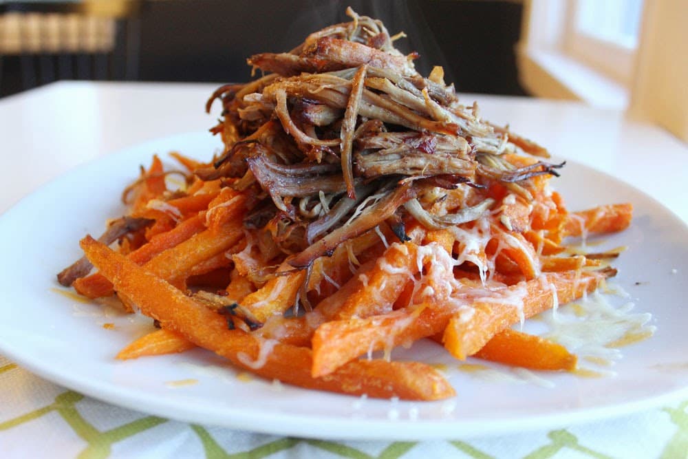 Image of Pulled Pork Loaded Sweet Potato Fries.