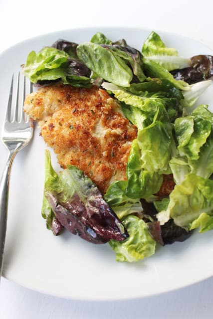 Image of Parmesan Crusted Chicken with Lemon Vinaigrette Salad.