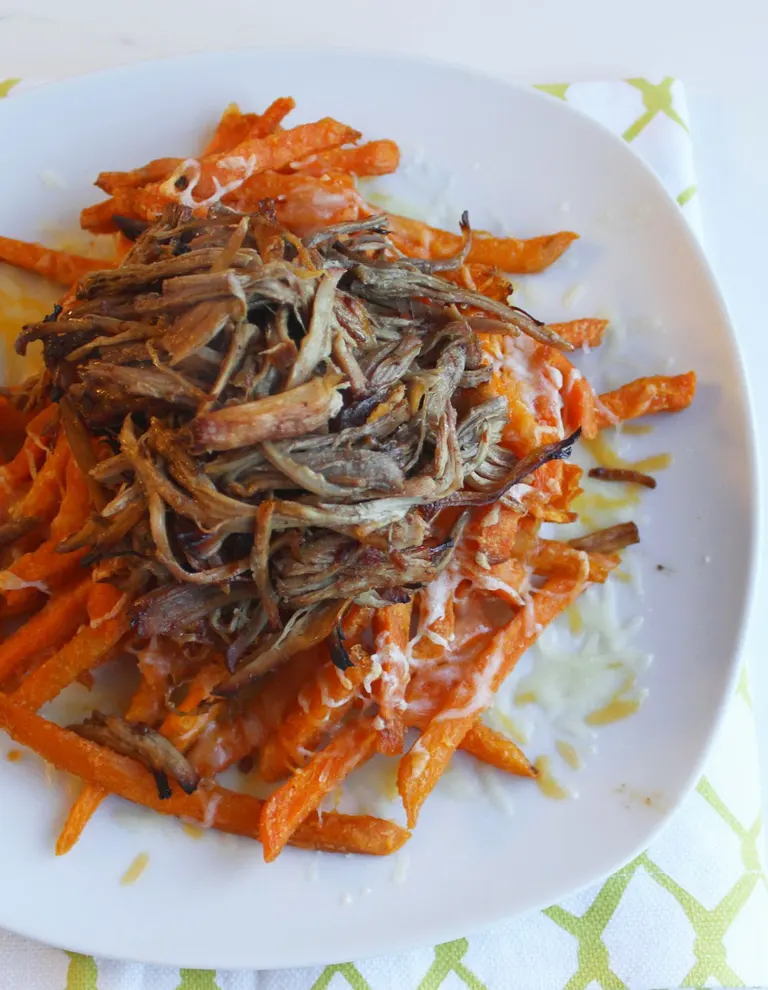 Image of Pulled Pork Loaded Sweet Potato Fries.