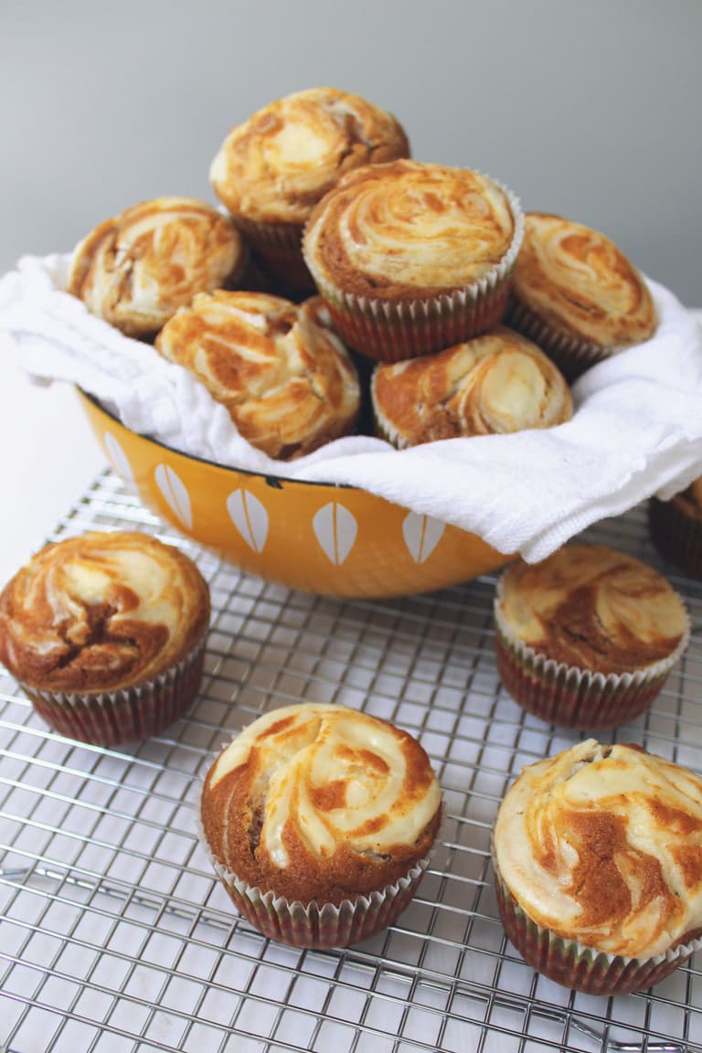 Image of Pumpkin Spice Muffins with Cream Cheese Swirl.