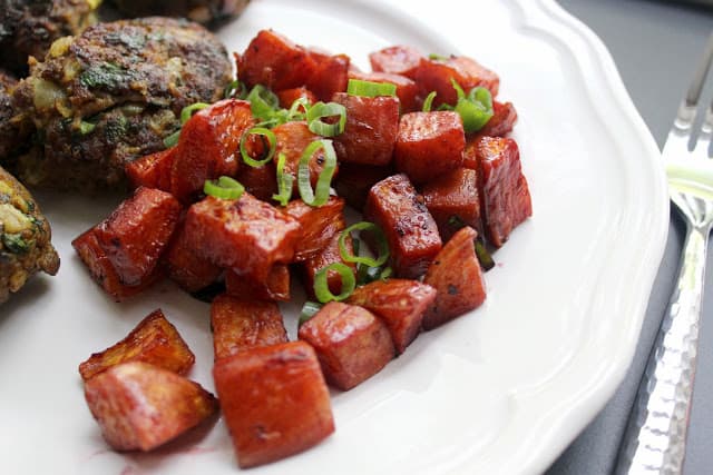Image of Sweet Potatoes with Pomegranate Wine Sauce.