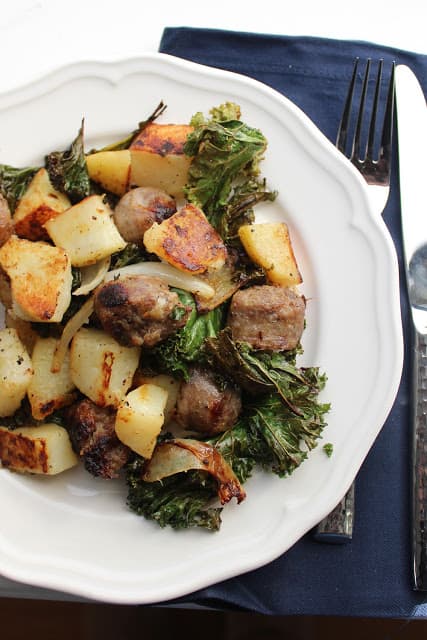 Image of Roasted Sausage, Potatoes and Kale.